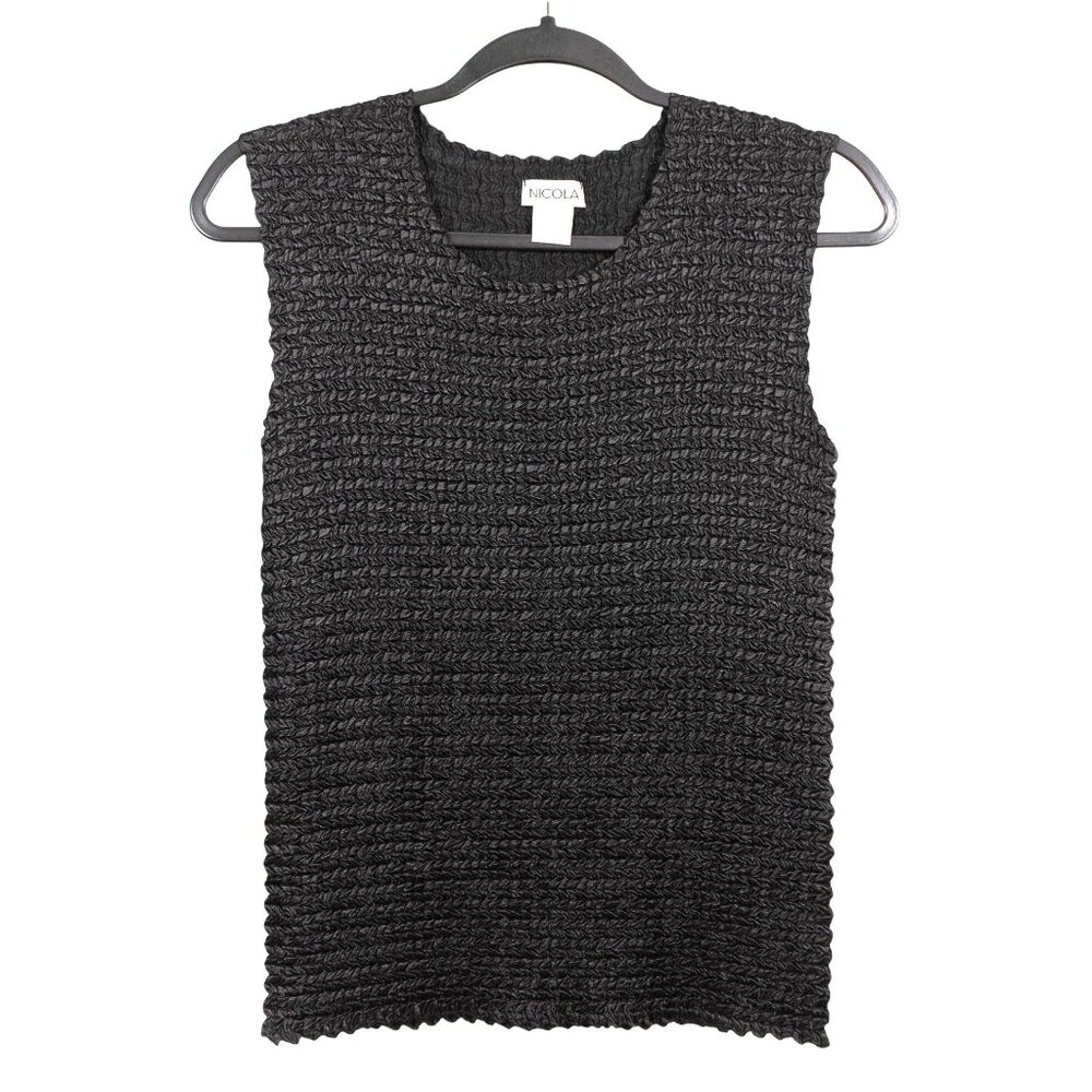 Nicola VTG Textured Tank Top Size L Black Stretch Sleeveless Whimsigoth Festival